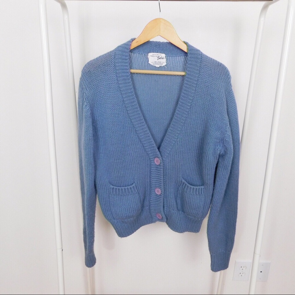 Vintage Blue Wool Grandpa Cardigan